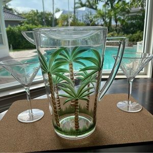 Palm Tree Pitcher & Martini Glasses